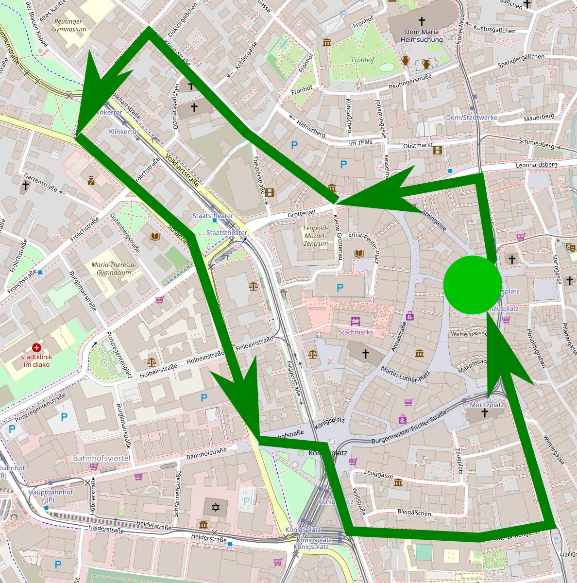 Die Karte zeigt die oben beschriebene Route.