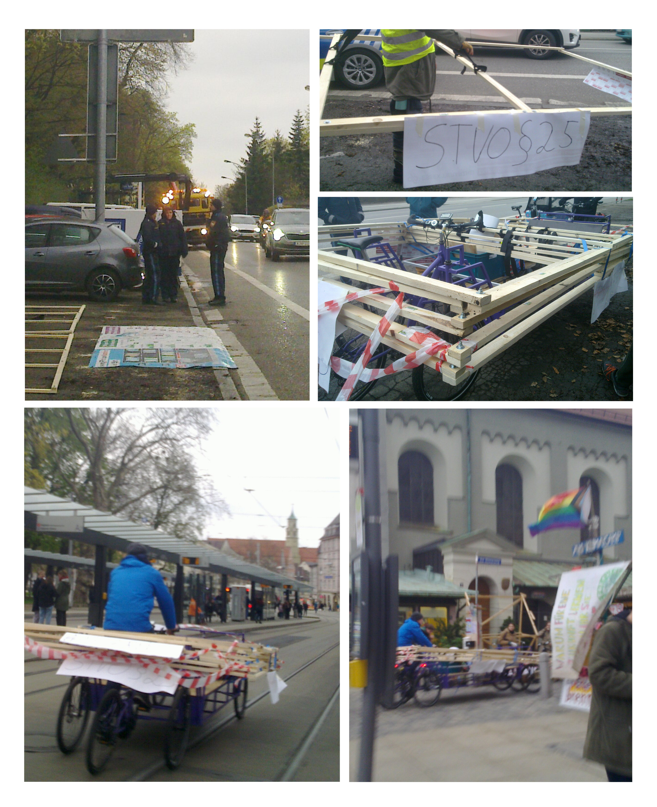 Fotos von der Gehzeug Demo, Räumung des Parkplatz bis zum Transport zu Fuss und per Lastenrad