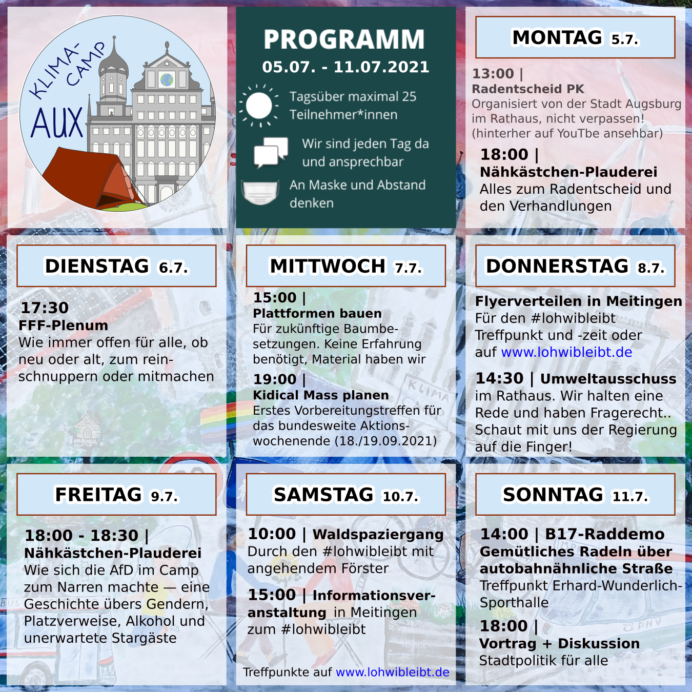 Klimacamp Augsburg Programm Kalenderwoche 27, 2021